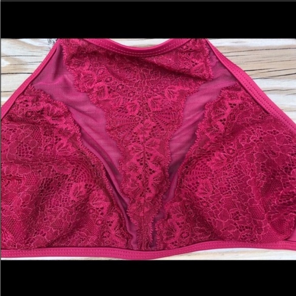 Target Xhilaration red lacy mesh padded small high neck bikini top - Picture 7 of 11